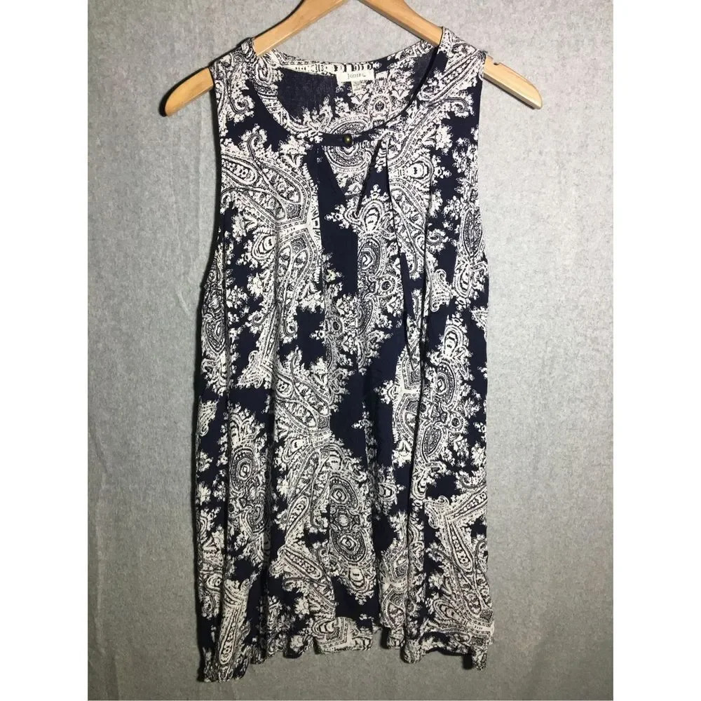 Womens Jodifl Dress Navy Blue White Patterned Keyhole Neckline Tank Top Style